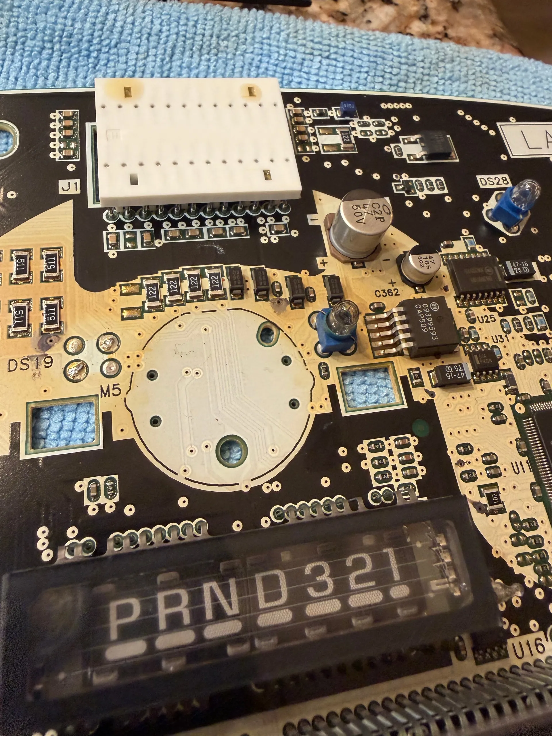 The truck's instrument-cluster circuit board, opened up